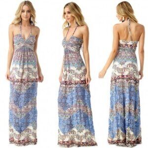 Sky THISBEA Floral Crochet Halter Maxi Dress Medium Boho Chic Summer Glam $291